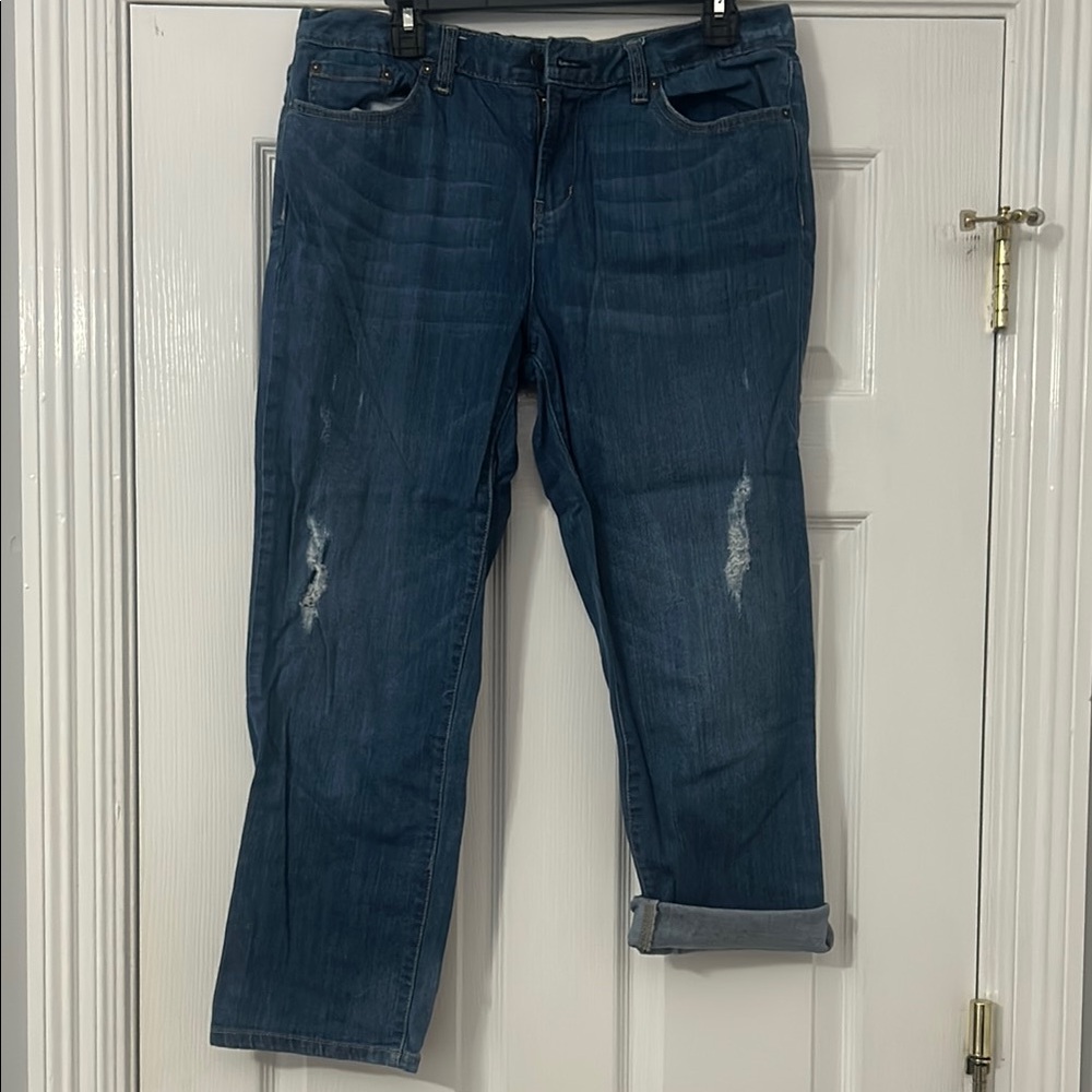 a.n.a Blue Boyfriend Jeans Distressed Cropped